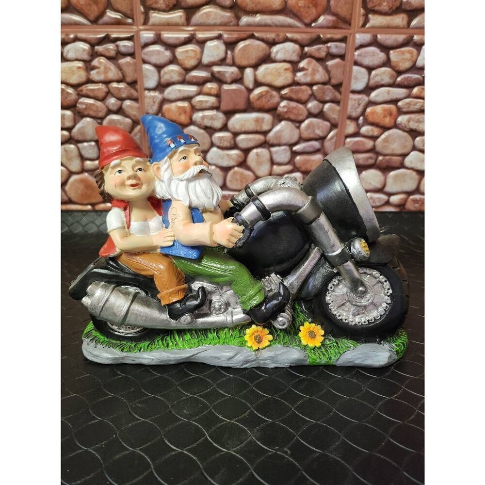 Biker Garden Gnomes Couple On Motorcycle